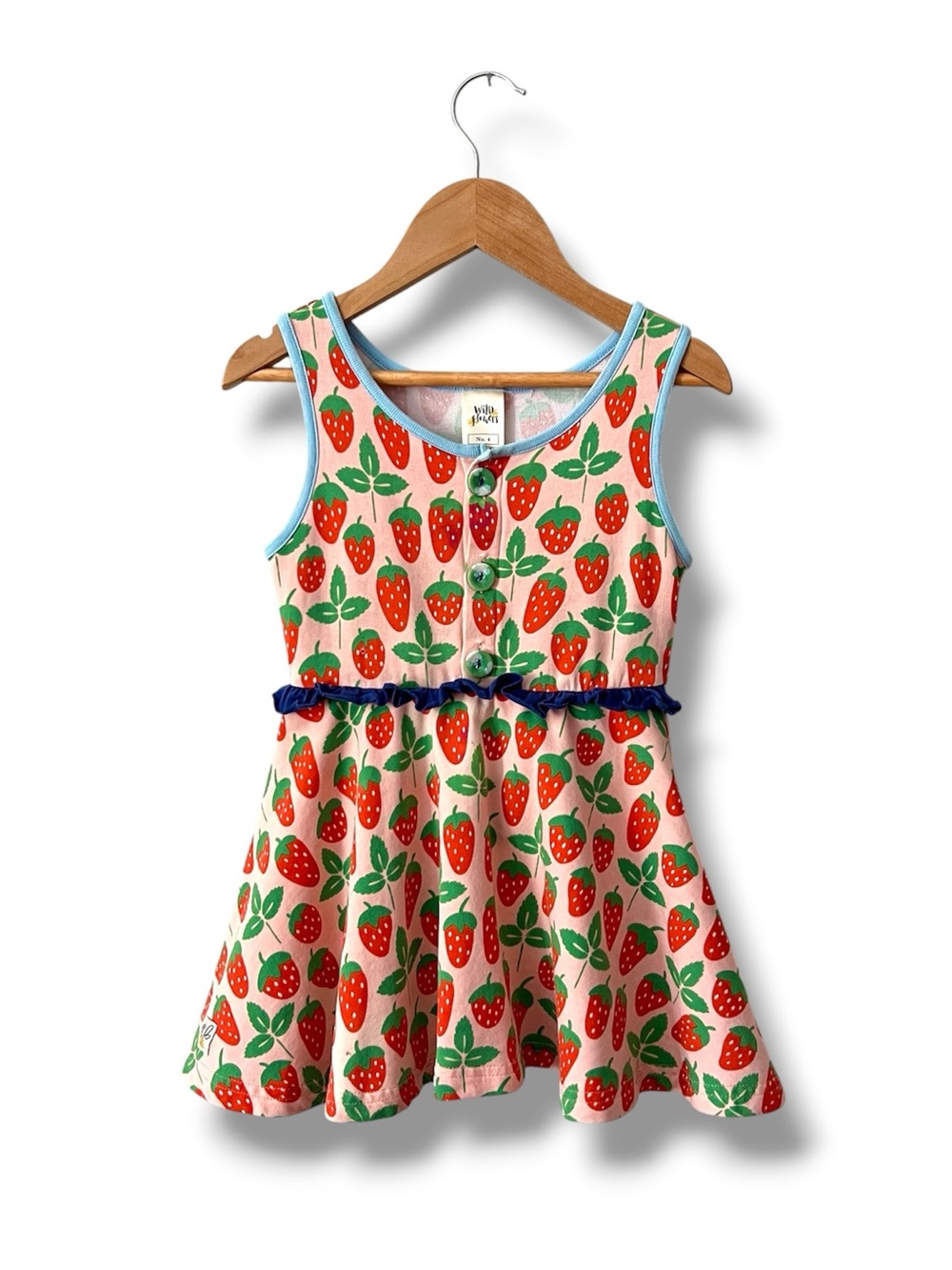 Wildflowers Dress Girls Size 4 Pink Strawberry Print Button Front Summer Dress